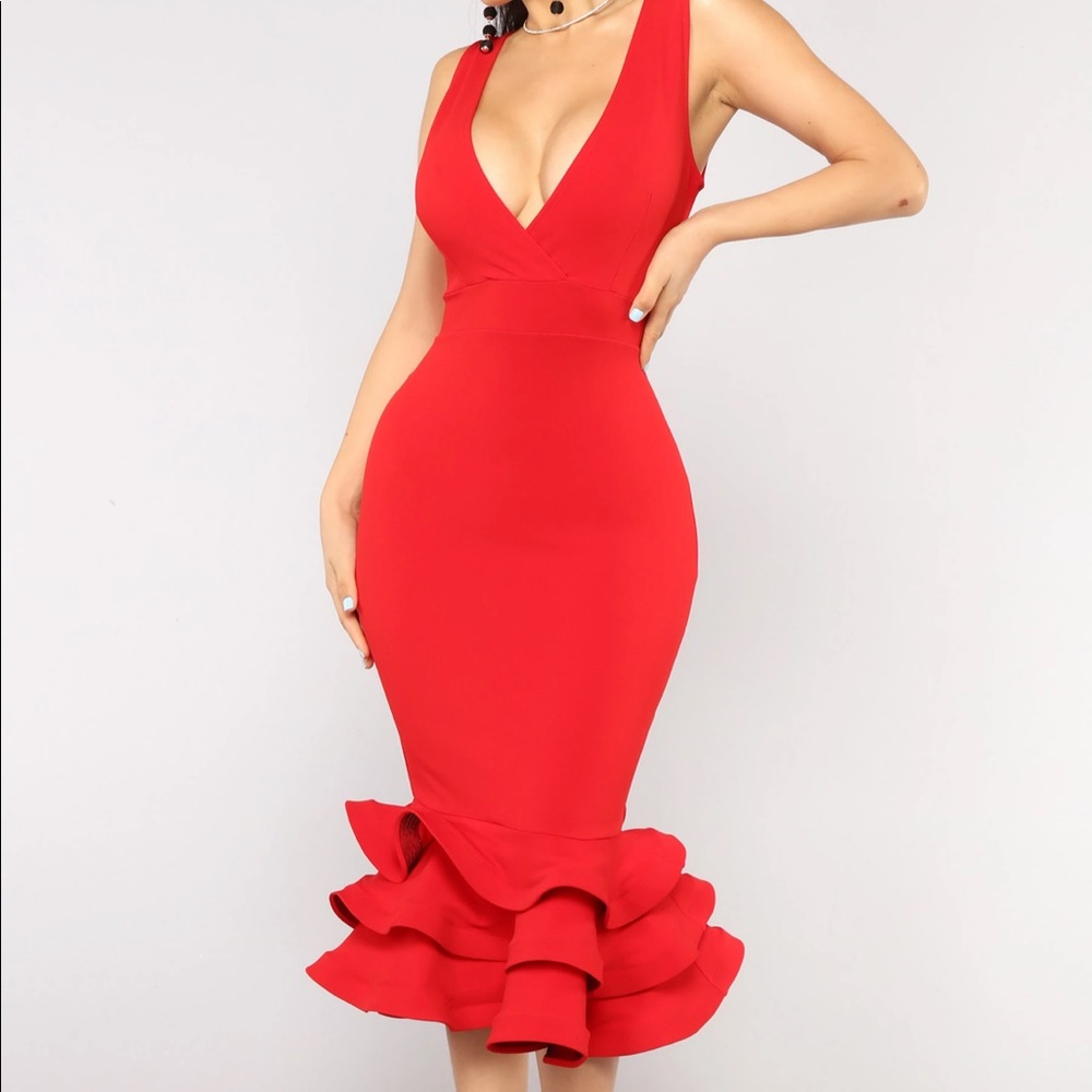 Fashion Nova Red Ruffle Dress Valentines Day dress - Picture 2 of 7